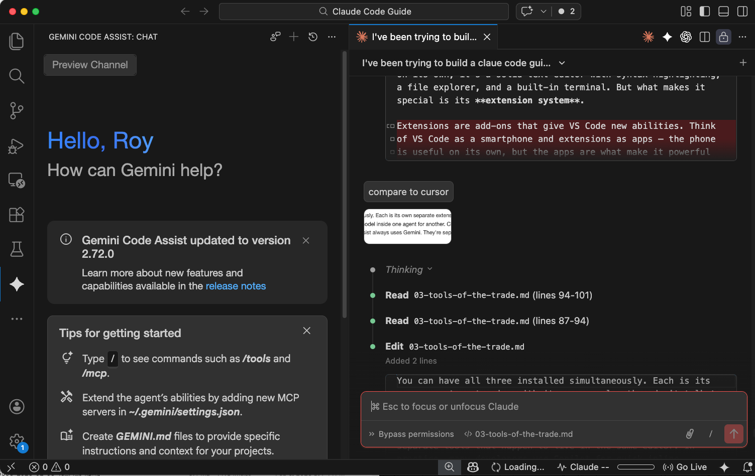 Multiple AI agents running side by side in VS Code